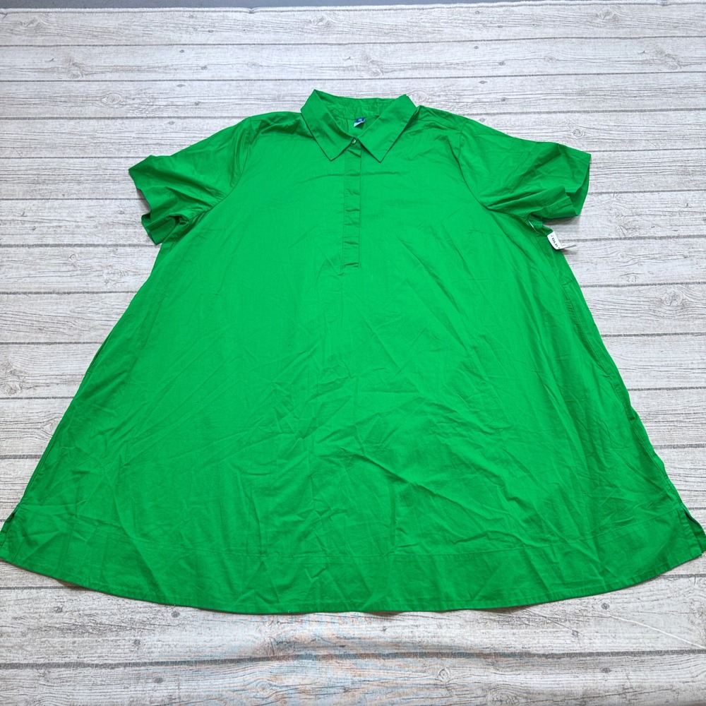 NEW Old Navy Swing Dress Women's 2XL Green Short Sleeve Cotton Poplin Mini Shift